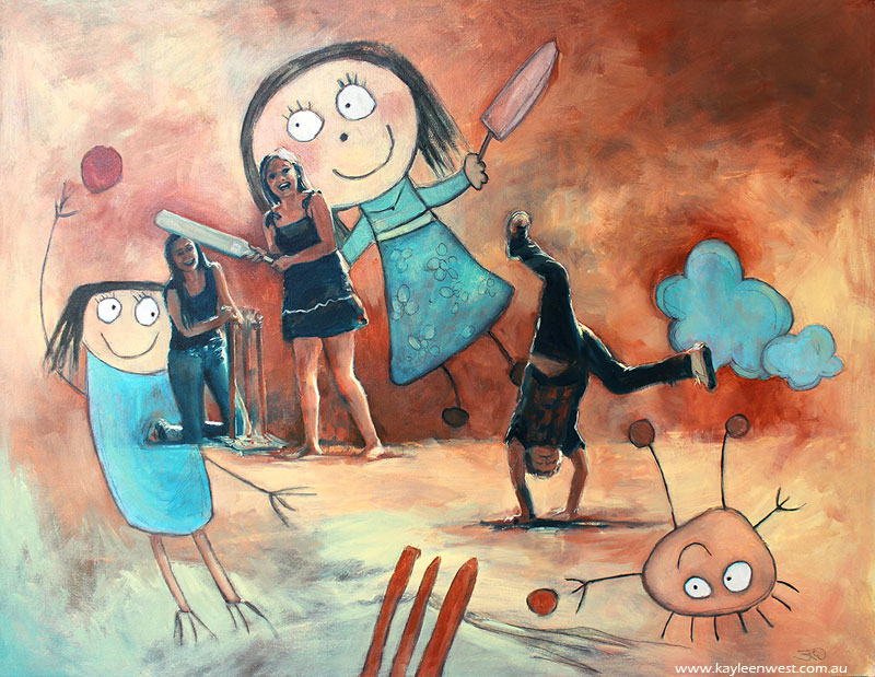 Children's Illustration: They always loved cricket - oil