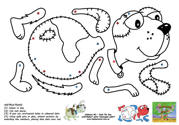Free kids craft activity. Colour in and make a moving puppy.