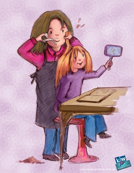 Girl at the hair salon- children's illustration for Illustration Friday