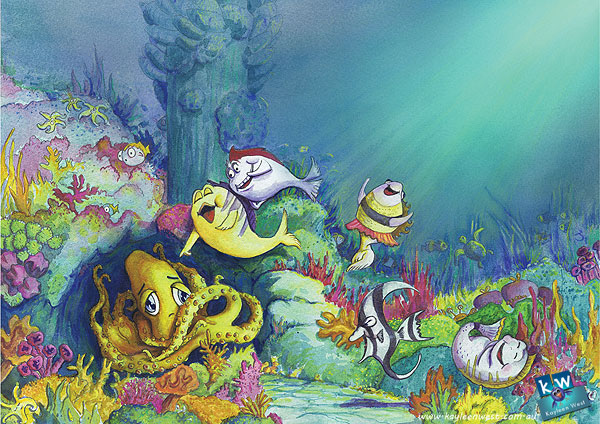 Children's book illustration: Underwater scene - Watercolour & Digital