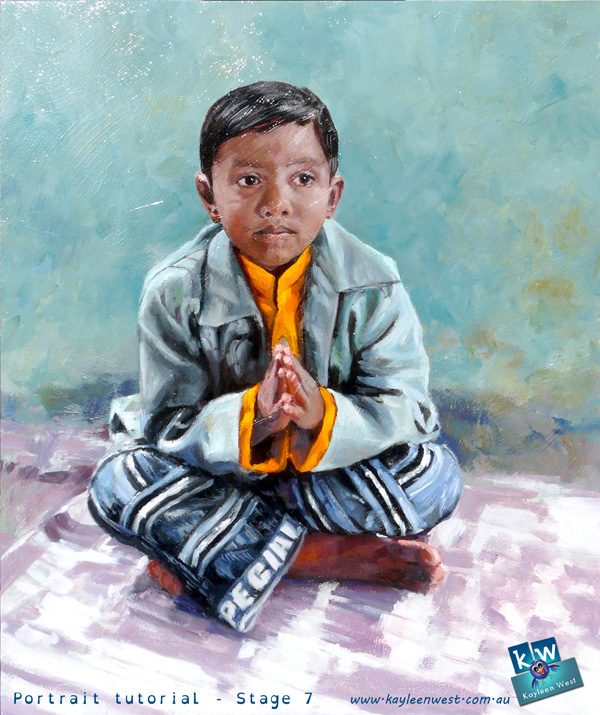 Final stage in the child's oil portrait tutorial. "A Child's Prayer."