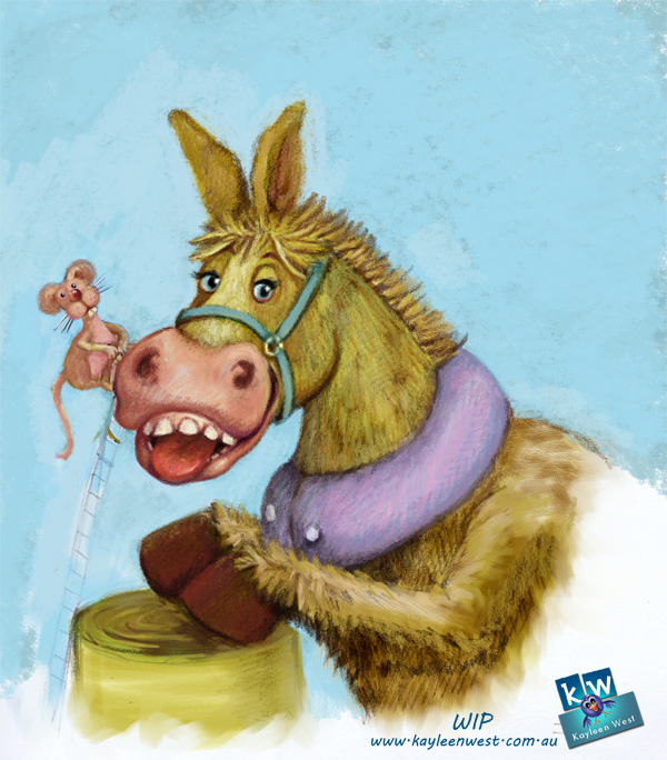 52 Week Gift Card Challenge – #17 Donkey Illustration in digital pastel.