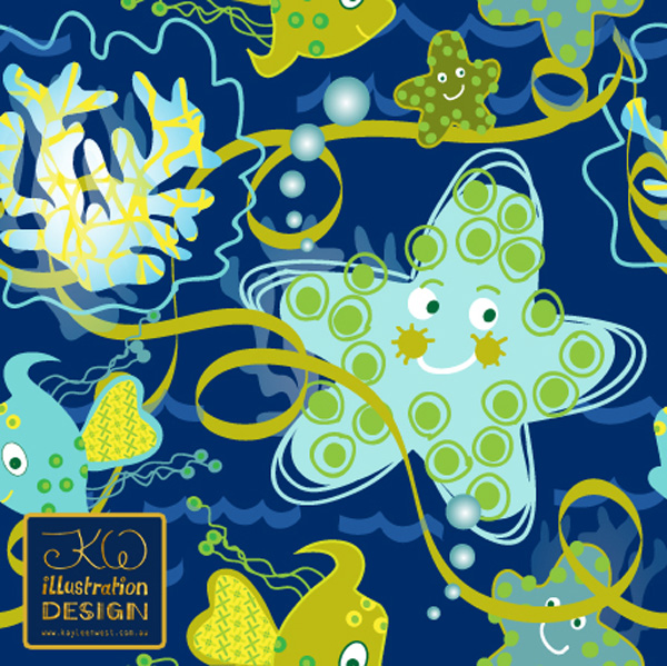 SURFACE PATTERN DESIGN: Children's decor. Fish aquatic design for bolt fabric, lamps, clothing, wallpaper or stationary. Available for Licensing