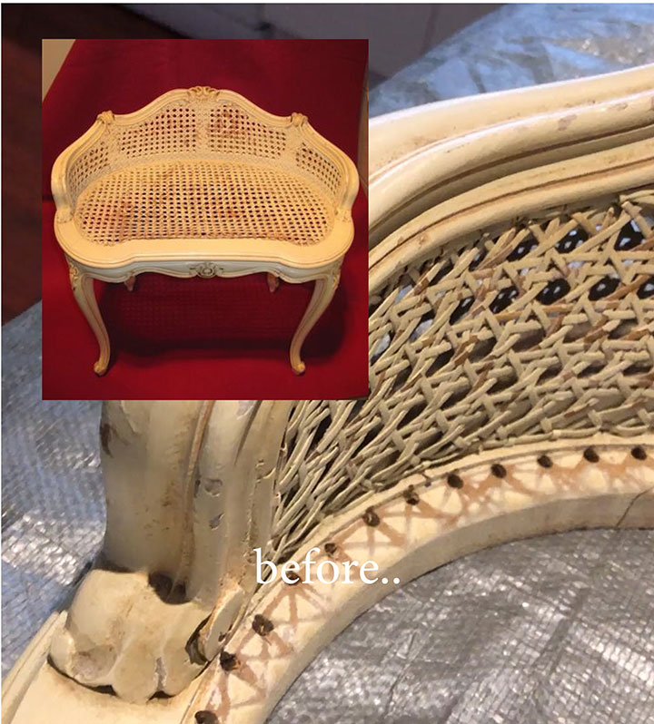 Embossing Stencil Paste was used to repair this rattan stool