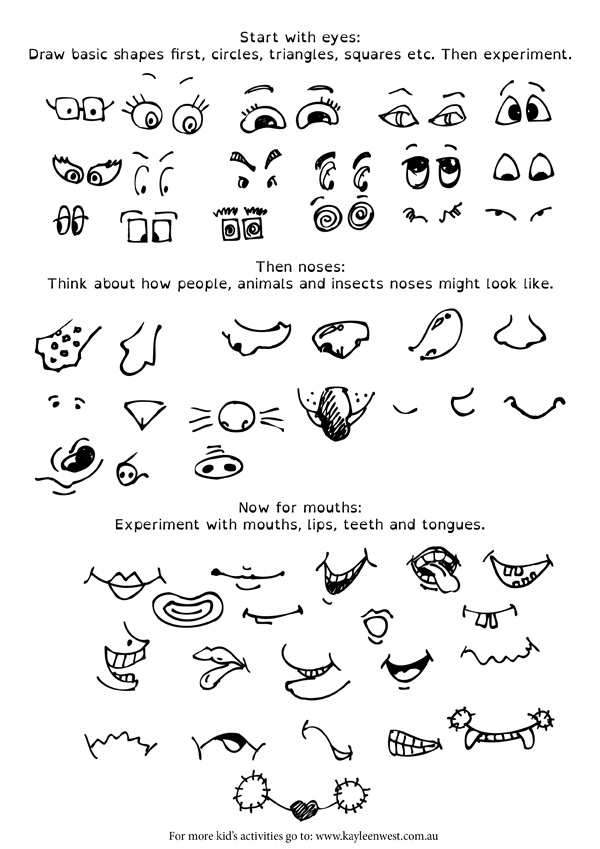 How to draw cartoon faces – basic cheat sheet for kids and teachers.