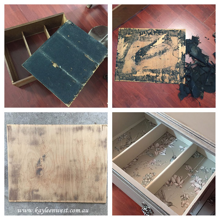 Flock drawer transformed with wallpaper
