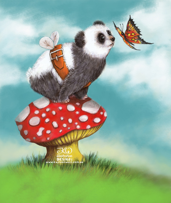 Children's Illustration. Digital illustration Panda wants to fly