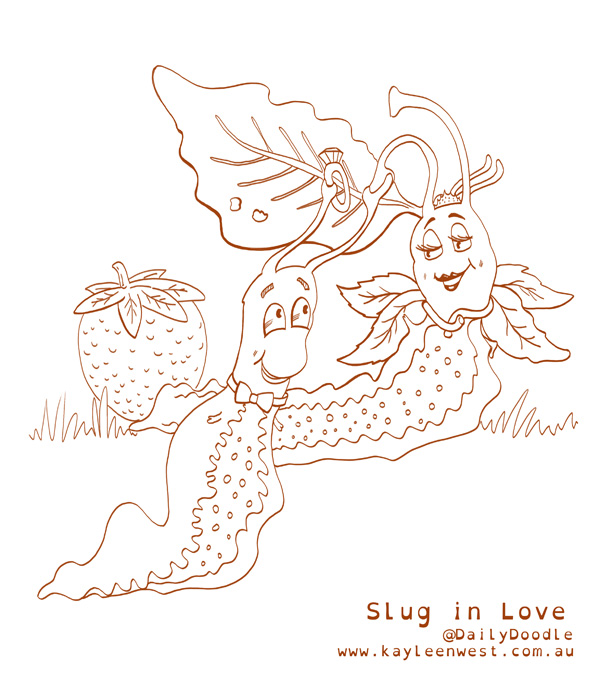 Slug In Love Illustration. Free colouring pages download. Free kids activities. Educational aids.
